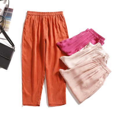 2021夏季重磅铜氨丝女裤真丝宽松小个子八分小脚九分裤子哈伦裤女