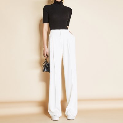 高防透白色阔腿裤春夏薄高腰显瘦直筒裤简约休闲拖地西装裤女K371