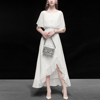 白色气质收腰雪纺仙女长裙显瘦中长款连衣裙女装夏装2022新款