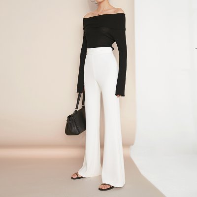 高腰巨显瘦白色不透喇叭裤夏季薄款简约垂顺时髦显腿长微喇裤K845