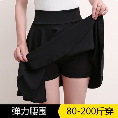 春夏季广场舞半身裙女松紧高腰大码防走光短裙黑色显瘦百搭A字裙