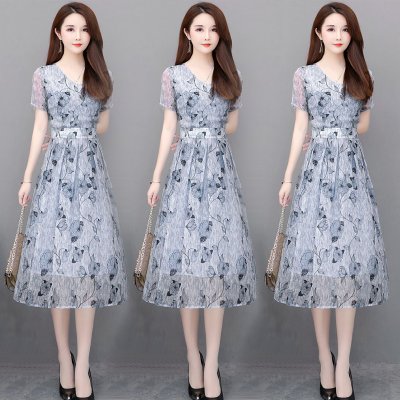 2022新款台湾夏天显瘦长裙女30一40妈妈贵夫人高端洋气连衣裙雪纺