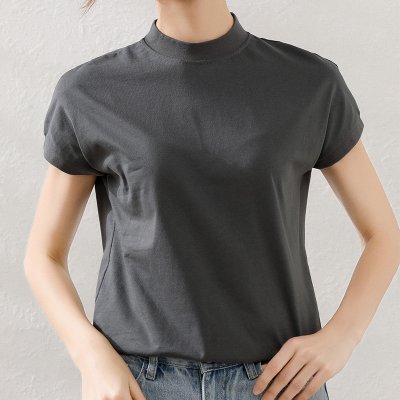 夏装2022新款短袖T恤女韩版半高领纯棉宽松显瘦设计感中领打底衫