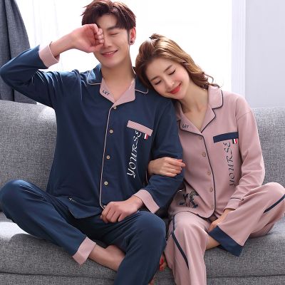 韩版情侣睡衣长袖纯棉春秋季睡衣女高级感男士薄款秋冬家居服套装