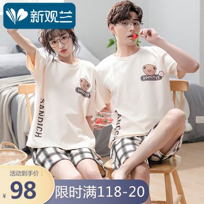情侣睡衣女夏季纯棉短袖2022年新款情侣装一男一女家居服套装夏天