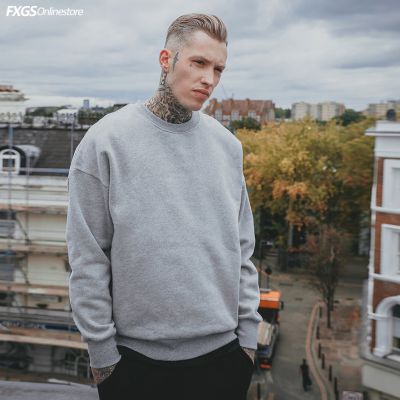 美式休闲OVERSIZE宽松简约纯色卫衣男女潮流情侣装圆领套头衫秋冬