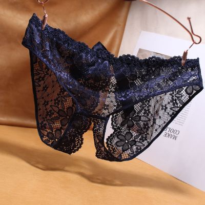 性感开档舒适内裤情侣蕾丝透明低腰大码诱惑开叉裤无痕蝴蝶结短裤